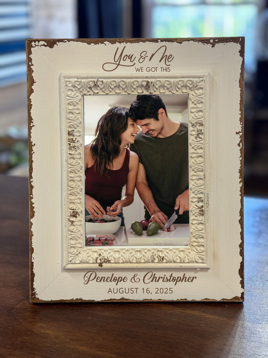 Personalized White Filigree Wooden 5x7 Photo Frame - FY1114