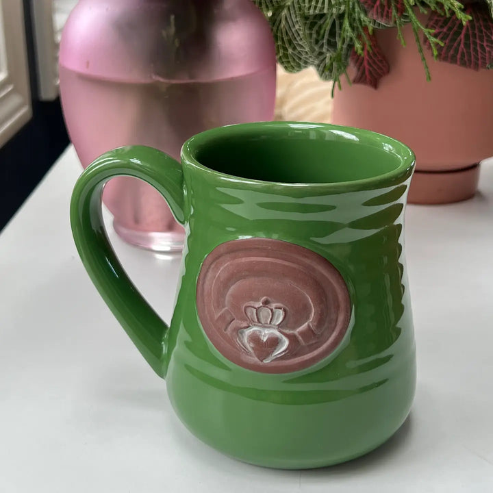 Irish Claddagh Mug - Gift for Irish Mom, Grandma & Friends - Green Stoneware 20oz