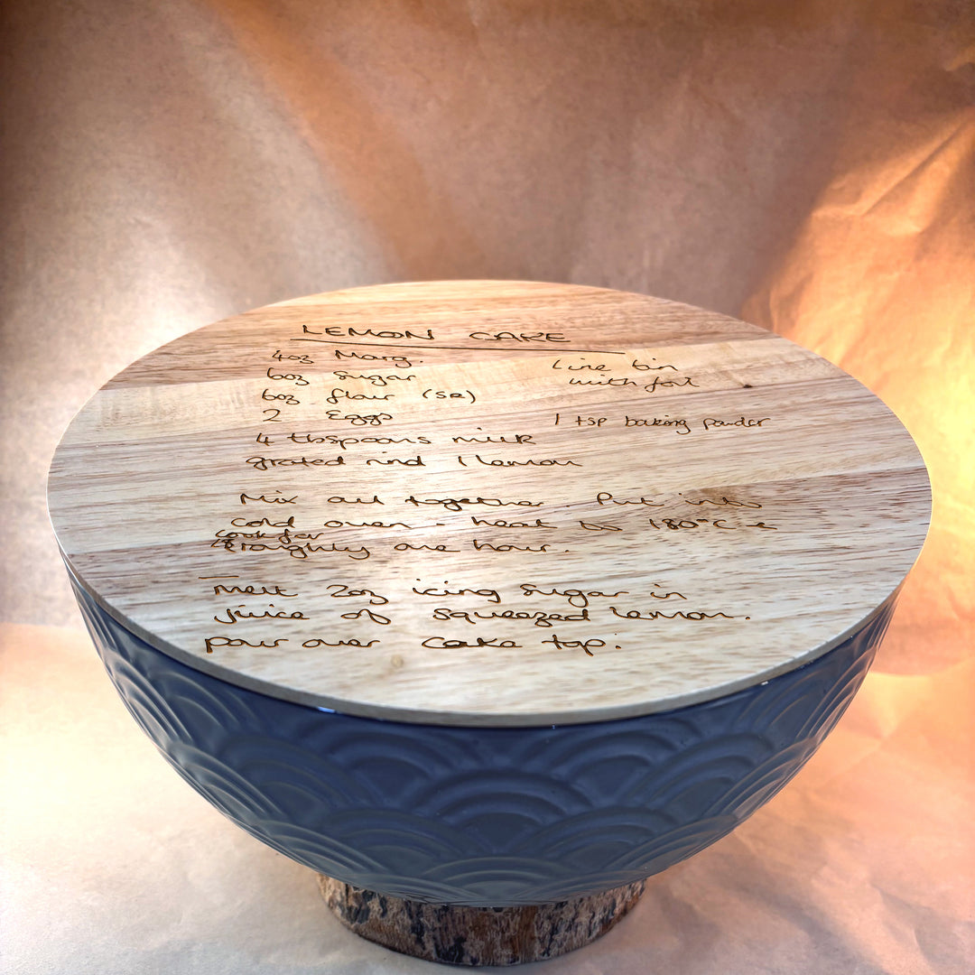 Personalized Handwritten Recipe Bowl with Wood Lid | Engraved Keepsake – N3501