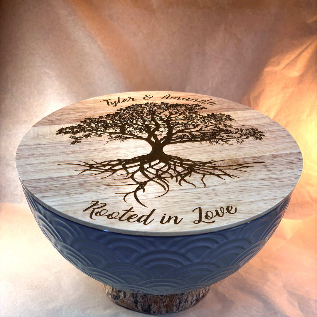 Personalized Engraved Ceramic Bowl with Wood Lid - N3501