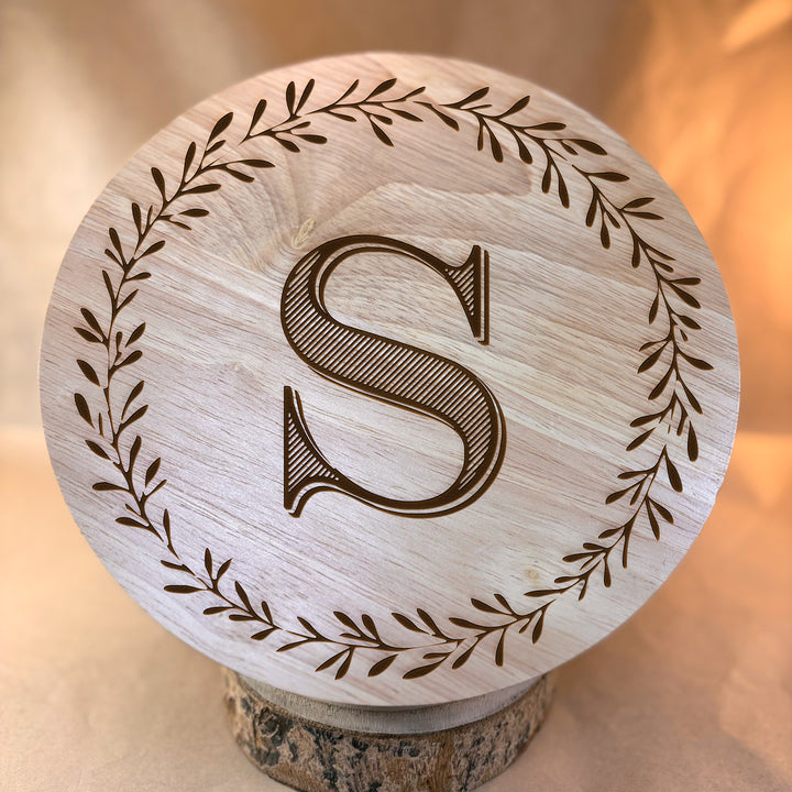 Personalized Engraved Ceramic Bowl with Wood Lid - N3501