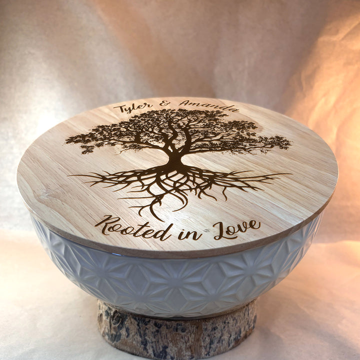 Personalized Engraved Ceramic Bowl with Wood Lid - N3501