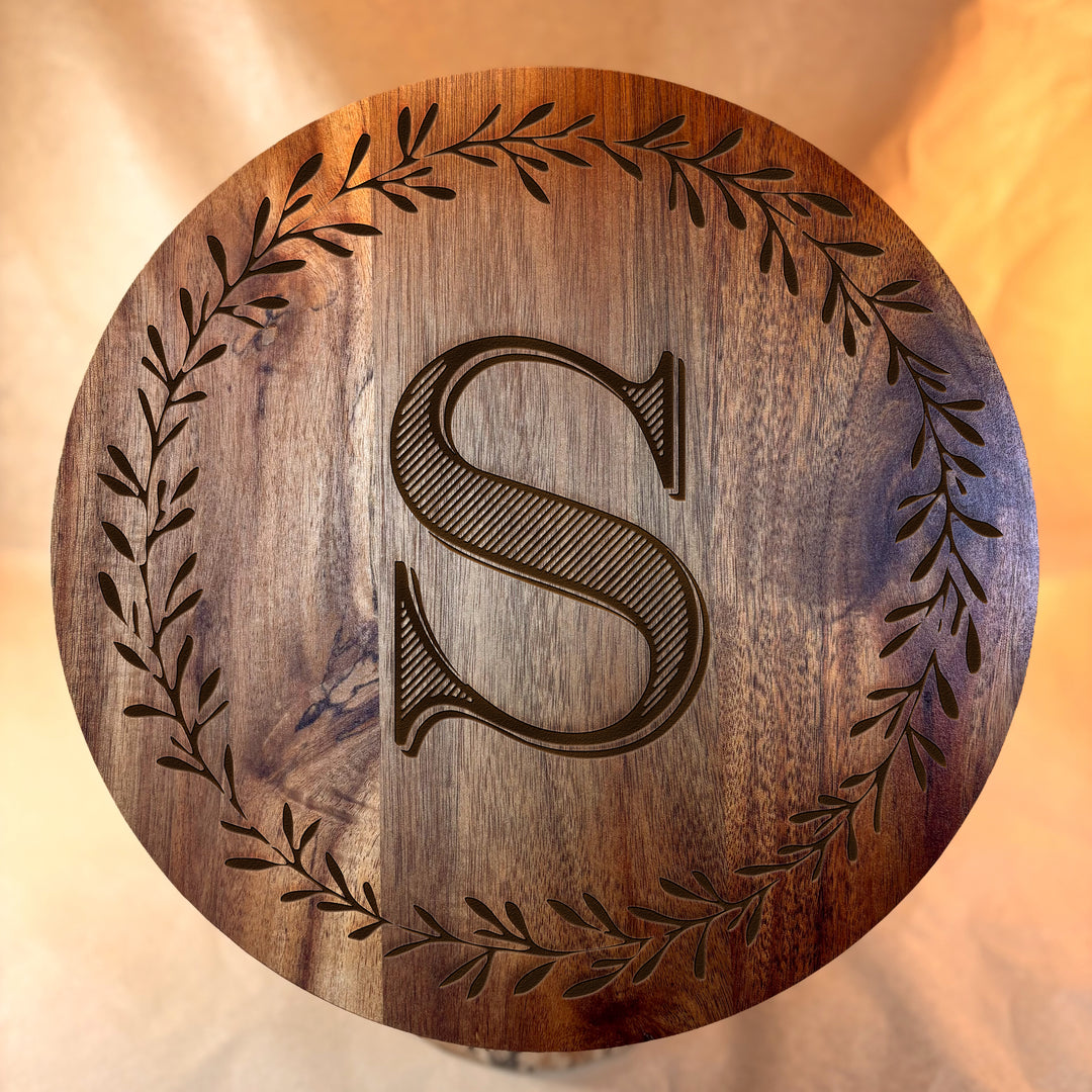Personalized Engraved Ceramic Bowl with Wood Lid - N3518