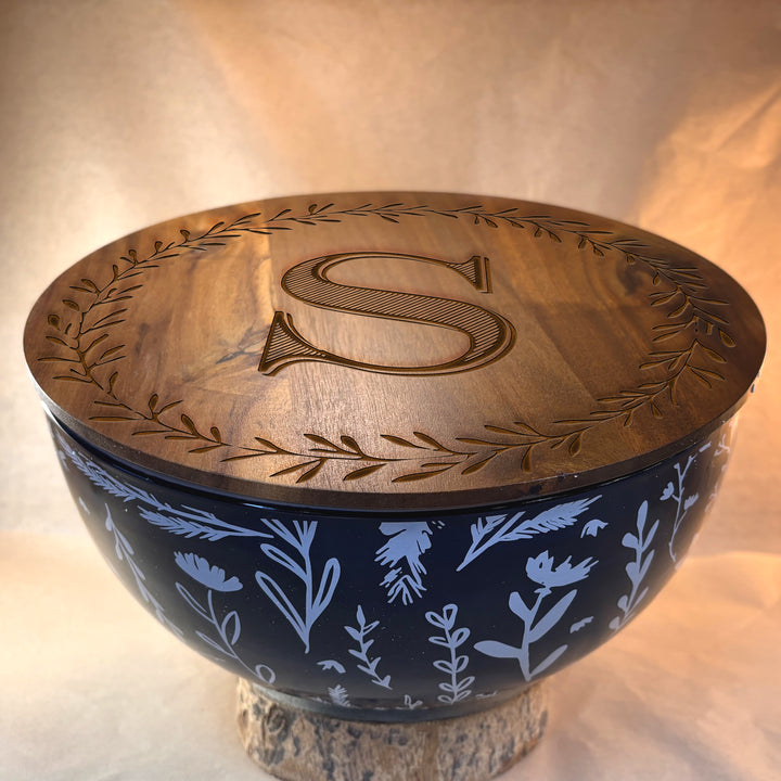Personalized Engraved Ceramic Bowl with Wood Lid - N3518
