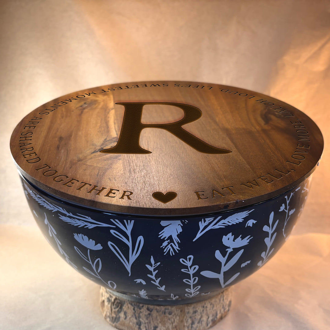 Personalized Engraved Ceramic Bowl with Wood Lid - N3518