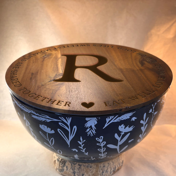 Personalized Engraved Ceramic Bowl with Wood Lid - N3518