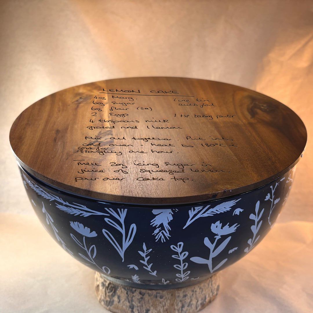 Personalized Handwritten Recipe Bowl with Wood Lid | Engraved Keepsake - N3518