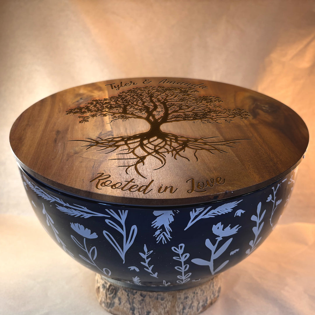 Personalized Engraved Ceramic Bowl with Wood Lid - N3518