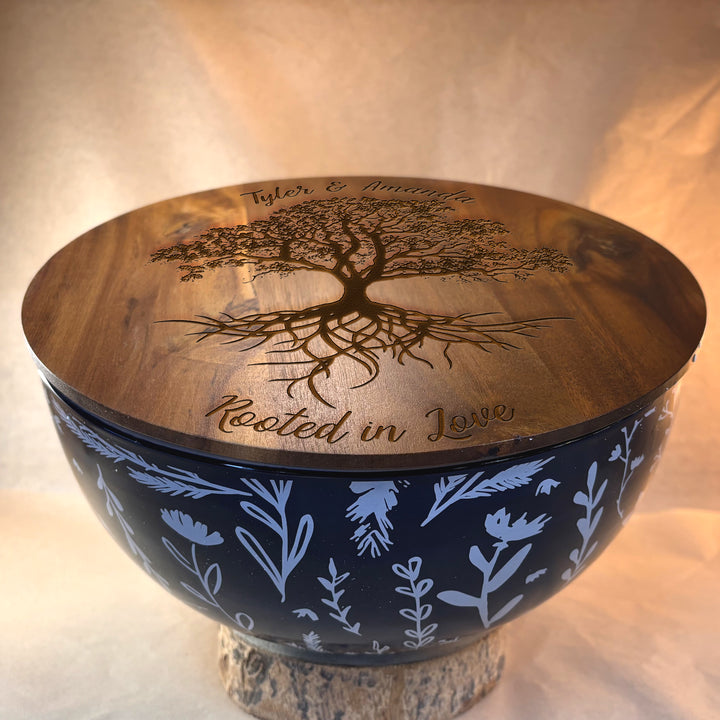 Personalized Engraved Ceramic Bowl with Wood Lid - N3518