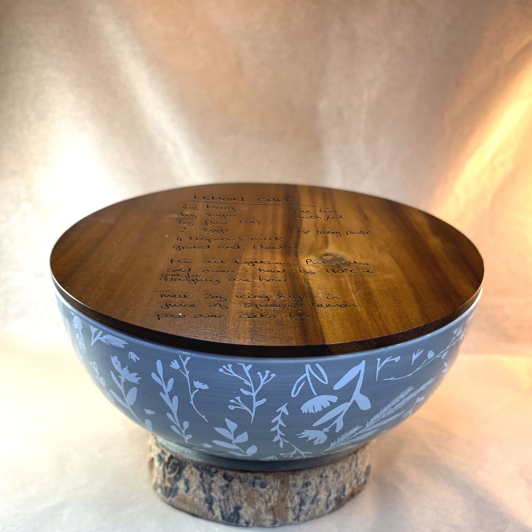 Personalized Handwritten Recipe Bowl with Wood Lid | Engraved Keepsake - N3518