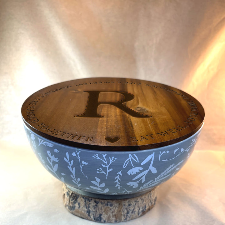 Personalized Engraved Ceramic Bowl with Wood Lid - N3518