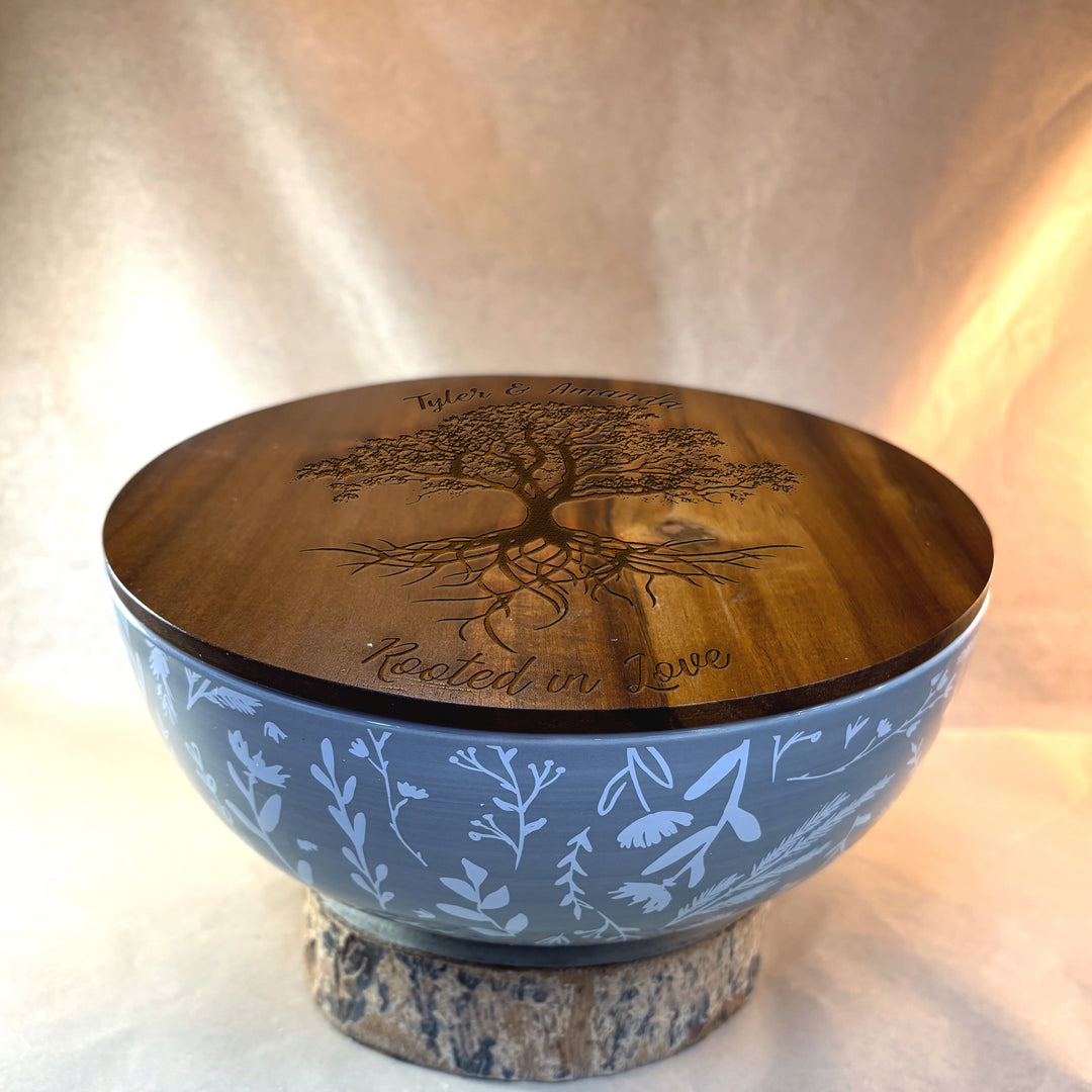 Personalized Engraved Ceramic Bowl with Wood Lid - N3518