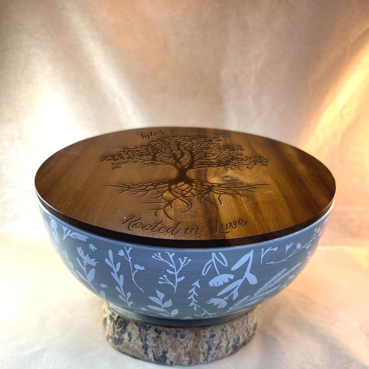 Personalized Engraved Ceramic Bowl with Wood Lid - N3518