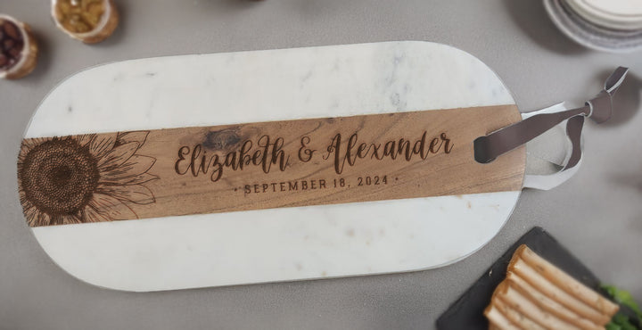 Sunflower | Personalized Split Wood & Marble Cutting Board - NMKA1948-BK