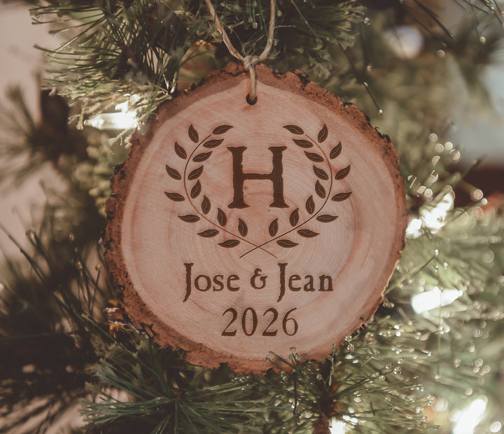 Personalized Initial Wreath Wood Ornament