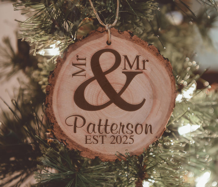 Personalized Mr &amp; Mrs Wood Ornament
