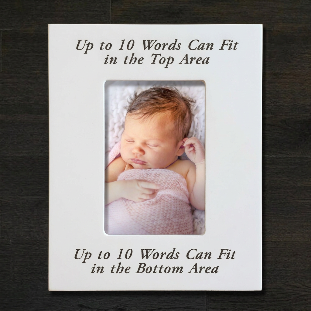 White custom italic baby frame with color photo, portrait