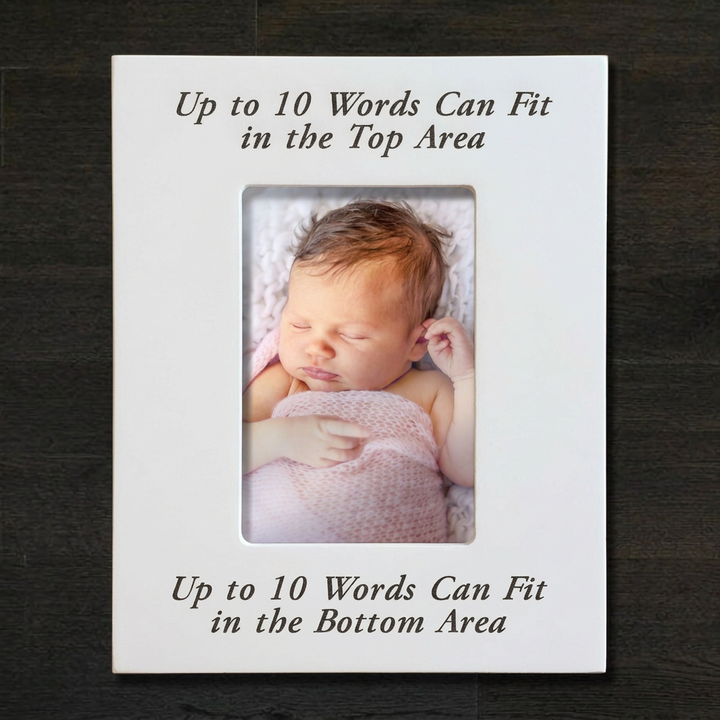 White custom italic baby frame with color photo, portrait