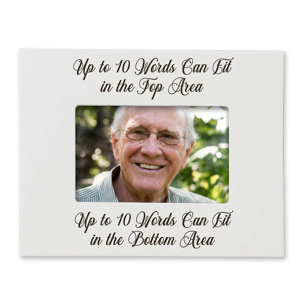 White custom script lettering frame with color photo, landscape