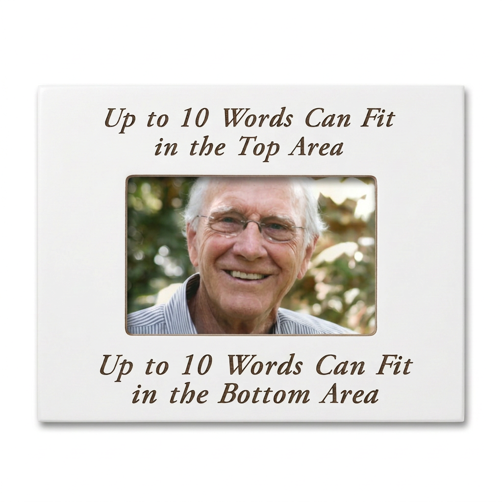 White custom italic lettering frame with color photo, landscape