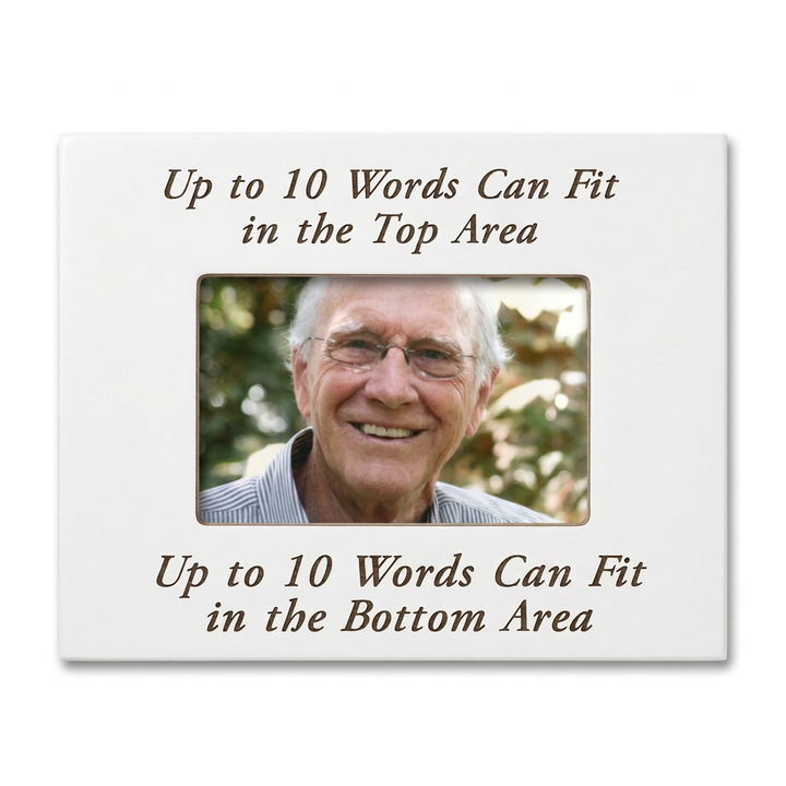 White custom italic lettering frame with color photo, landscape