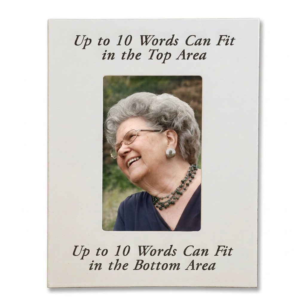 White custom italic lettering frame with color photo, vertical