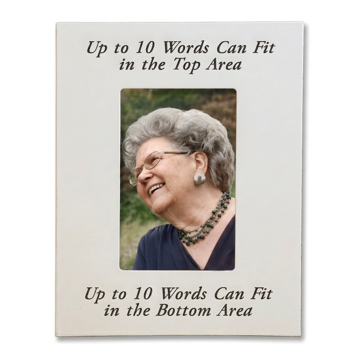 White custom italic lettering frame with color photo, vertical