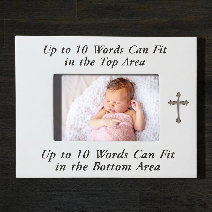 White custom italic baby frame with color photo, landscape