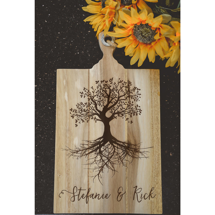 Engraved Acacia Family Tree Cutting Board with First Names - ZNHC0067